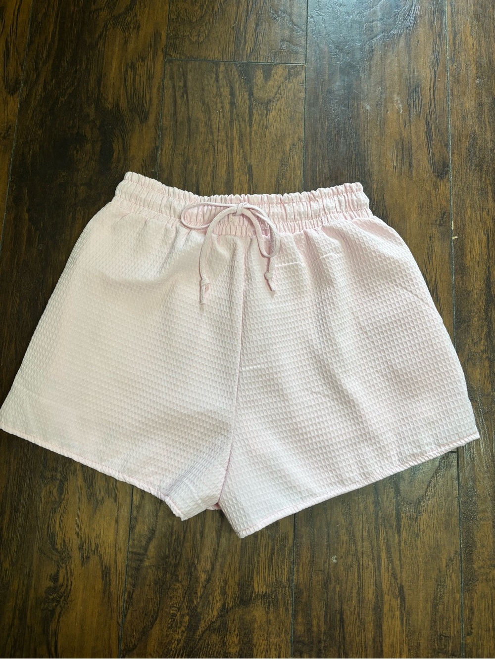 Women’s Baby Pink 100% Cotton Waffle Drawstring Shorts Size Small